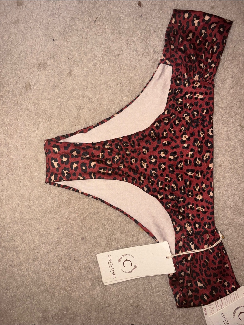 Cosita Linda- Red Leopard Print Ruffle Sleeve Bikini Top & Bottom w/ beaded. XL - Picture 3 of 6
